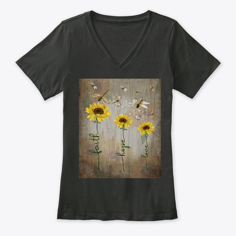 Dragonfly Faith Hope Love Sunflower Tee