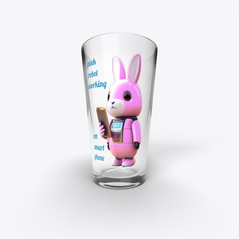 Pink robot working on smart phone 
