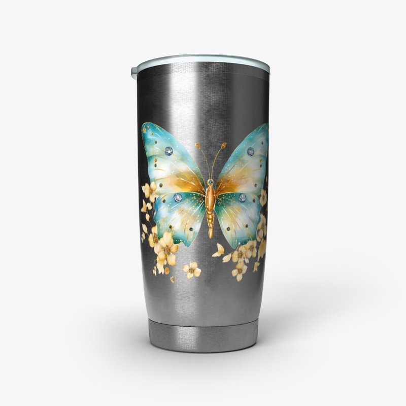 Orange and Light Blue Butterfly Mug