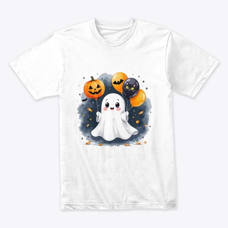 Cute Ghost with Halloween Balloons 