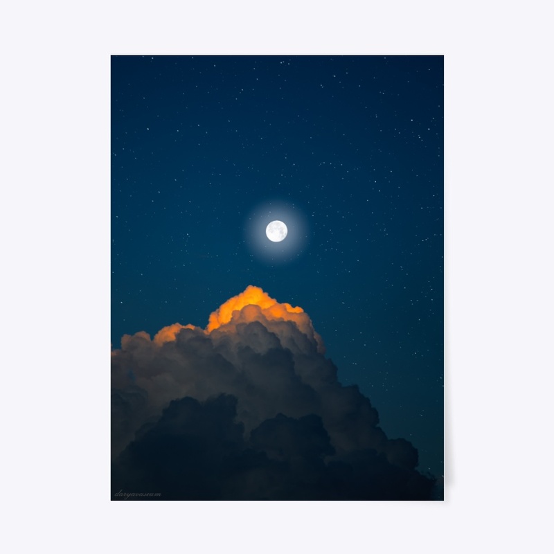glowing moon on orange cloud