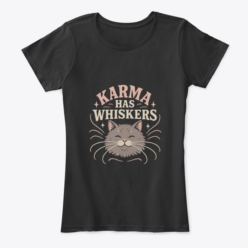 Karma Has Whiskers Retro Cat Tee Gift