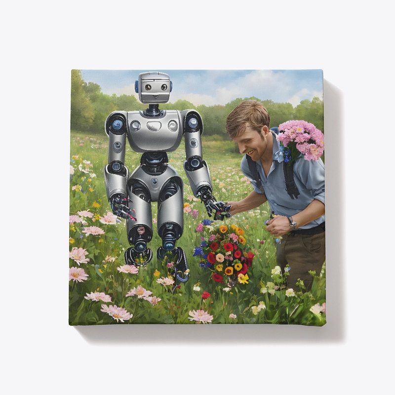 A robot picking flowers