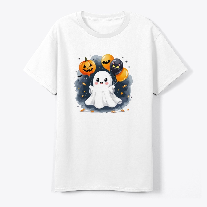 Cute Ghost with Halloween Balloons 