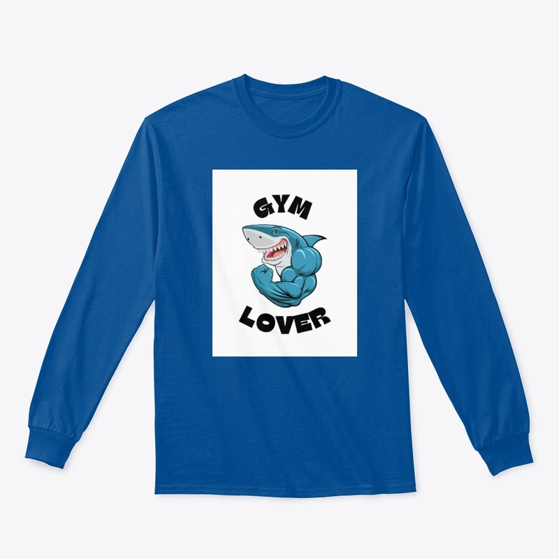 Blue Illustrated Shark Gym Lover T-Shirt