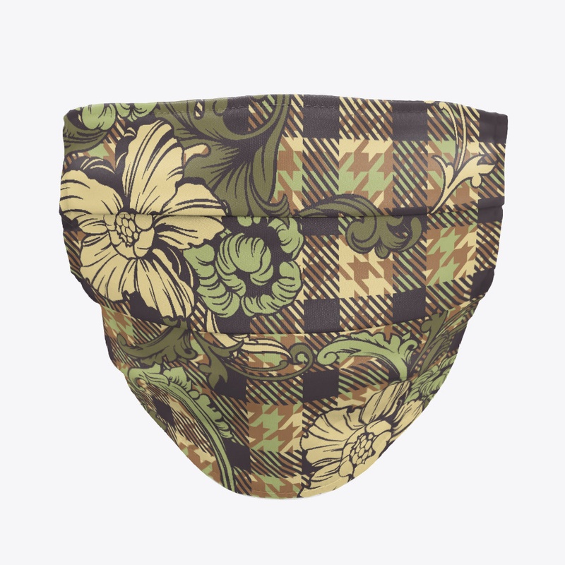 colorful flower-plaid-pattern face mask