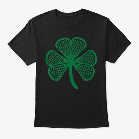 Lacrosse St Patricks Day Shamrock Lucky  Black T-Shirt Front