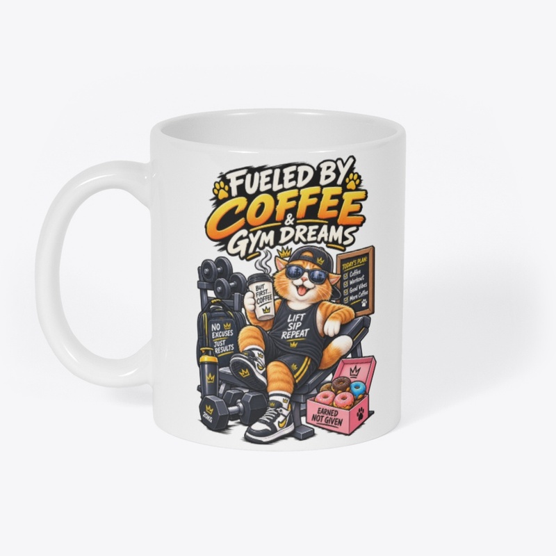 Fueled by Coffee & Gym Dreams Funny Cat