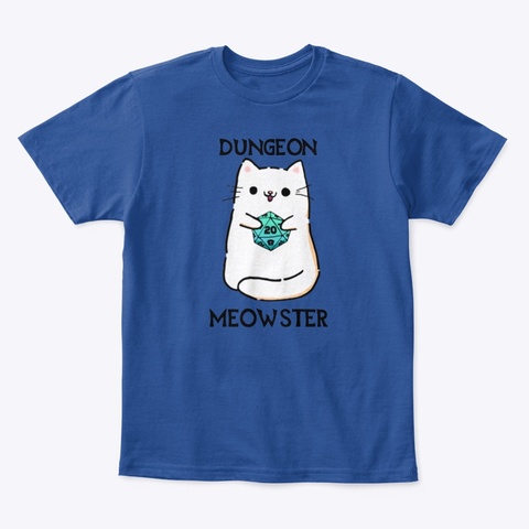 Dungeon Meowster Dice Cat   Blue Deep Royal  T-Shirt Front