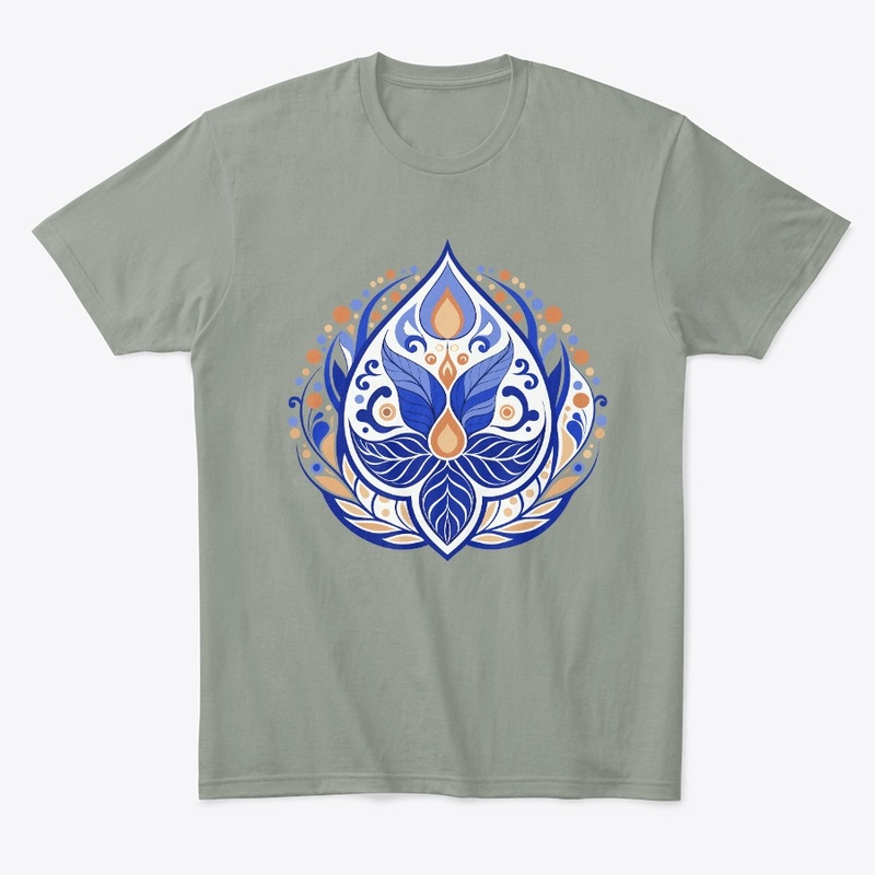 Elegant blue and orange floral   t-shirt