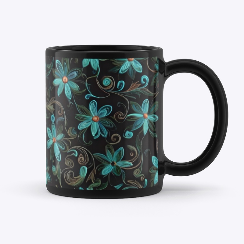 Abstract turquoise floral art mug 