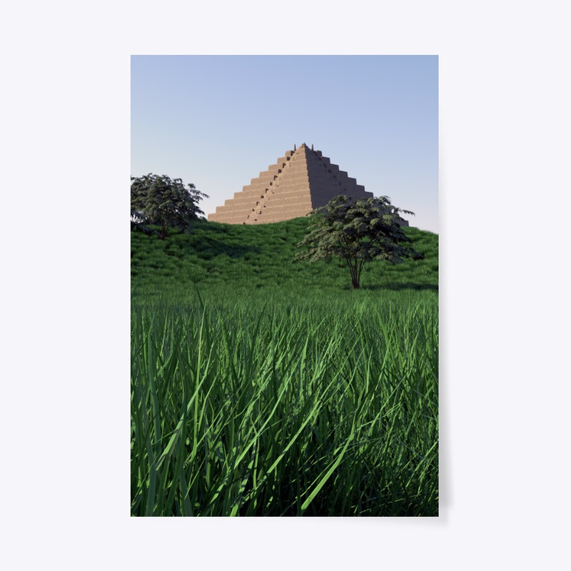 landscape of pyramid trees and grass