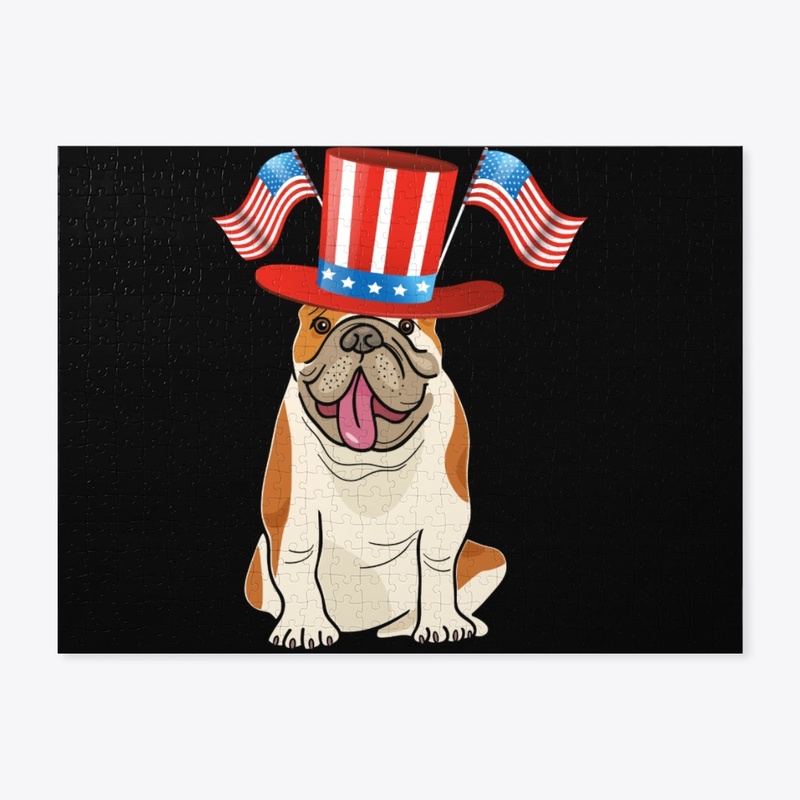Bulldog w/fancy hat w/2 American Flags