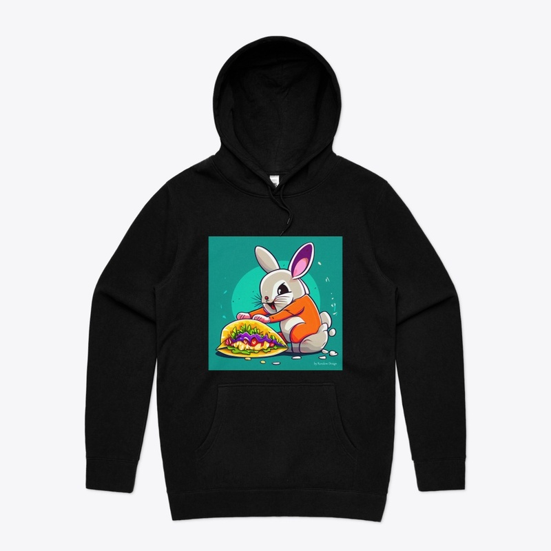 Bunny eating a taco under a rainbow