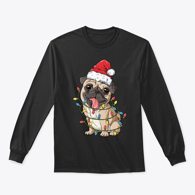 Pug Santa Hat Xmas Lights Christmas