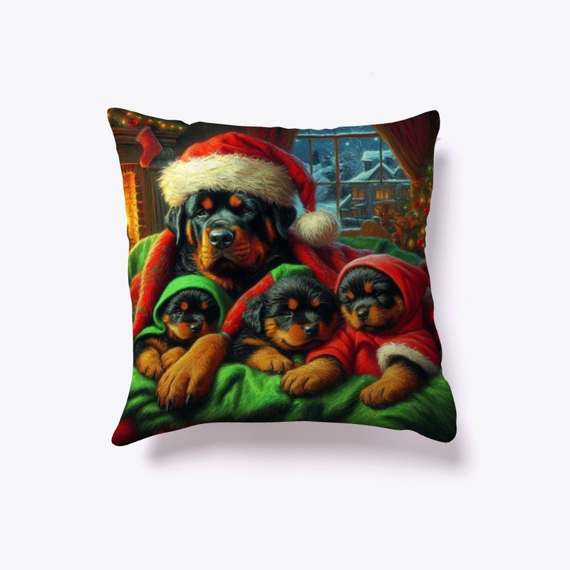 Rottweiler & Puppies on Christmas Eve