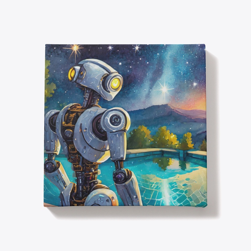 Robot by a swimming pool