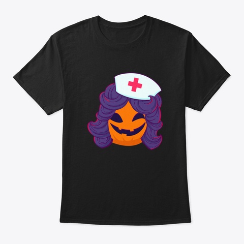 Funny Halloween Pumpkin Nurse Costume Black T-Shirt Front
