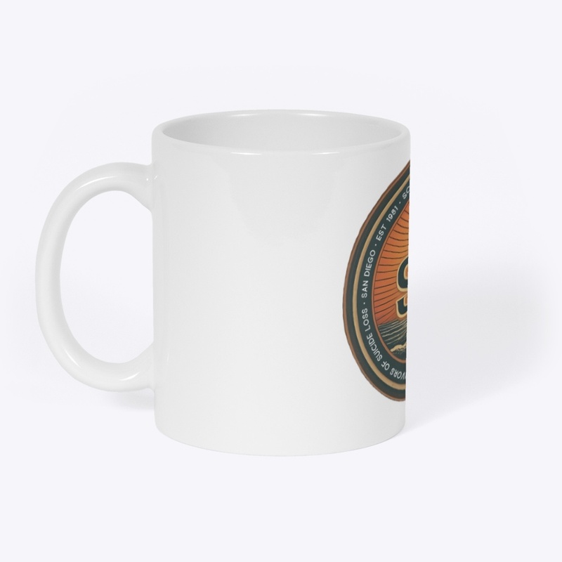 Retro sunset SOSL logo white mug