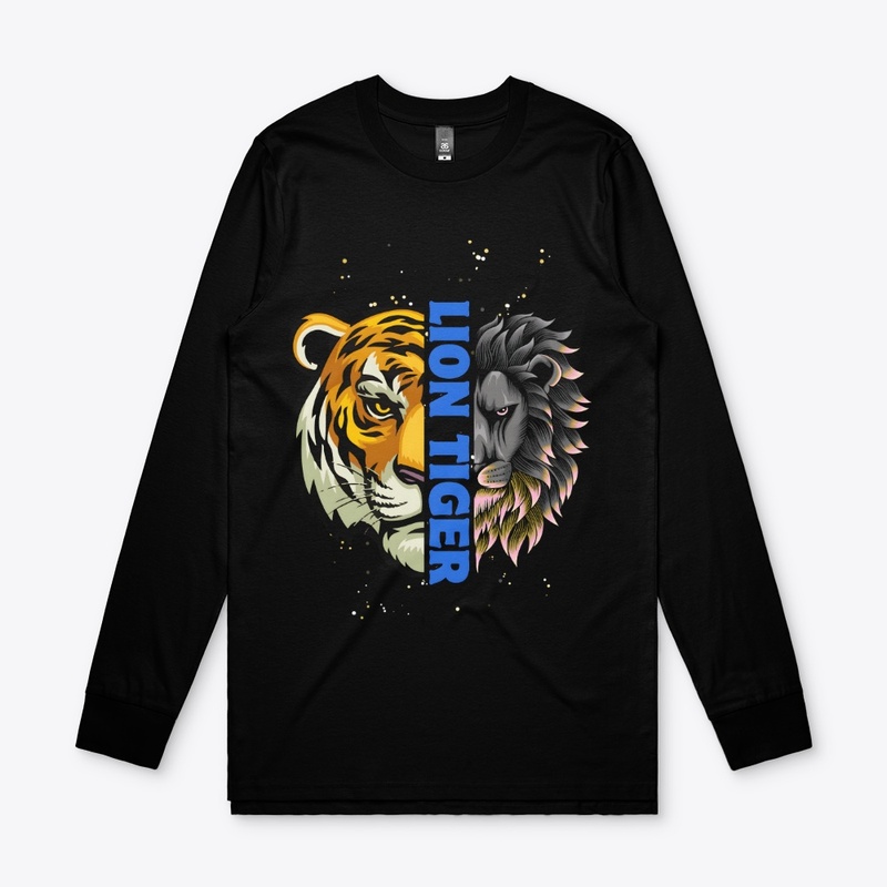 Lion Tiger Black Long Sleeve-Hoodie
