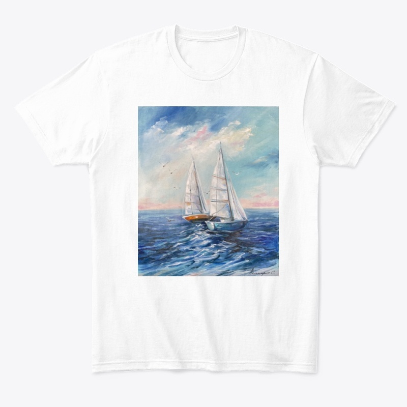 Blue Seascape Boat Fine Art Print