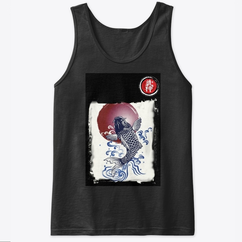 Bujinkan blue koi red sun t shirt 