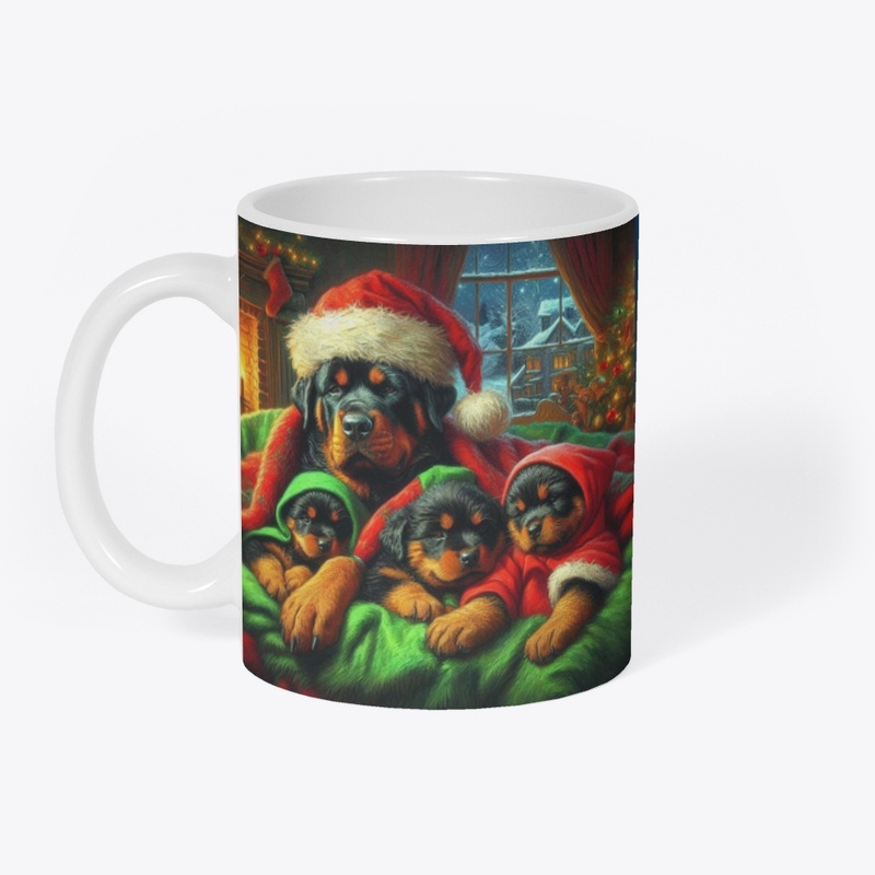 Rottweiler & Puppies on Christmas Eve