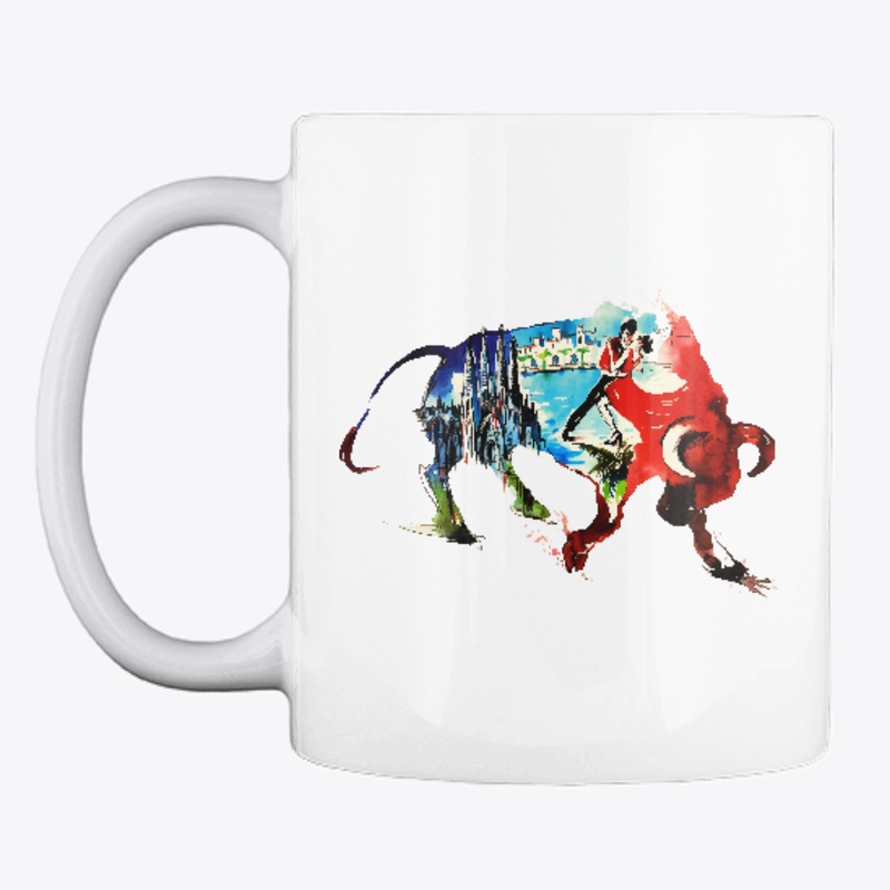 Spain Bull Vintage Travel Watercolor