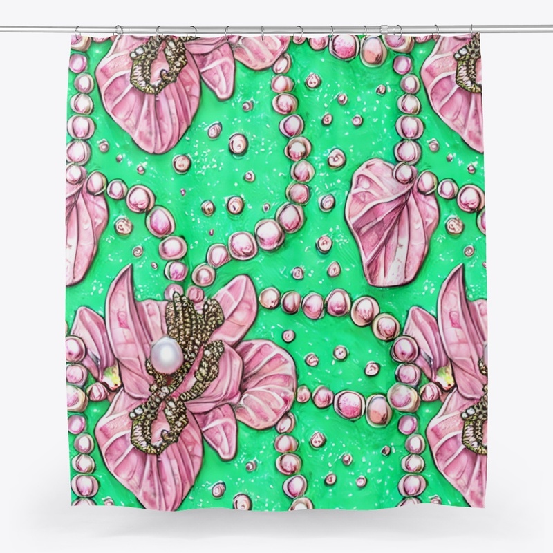 Green Background with Pink Pearls 