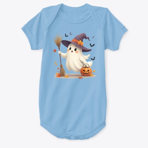 Spooky Ghost Baby Halloween Bodysuit Light Blue Camiseta Front