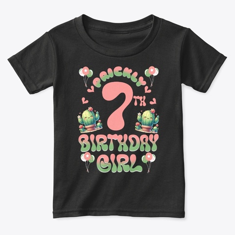 Age 7 Birthday Girl Cactus Themed Party Black T-Shirt Front