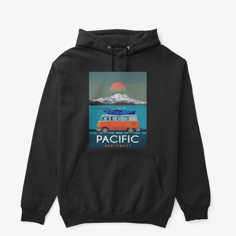 Scenic Pacific Northwest Design Black T-Shirt Front
