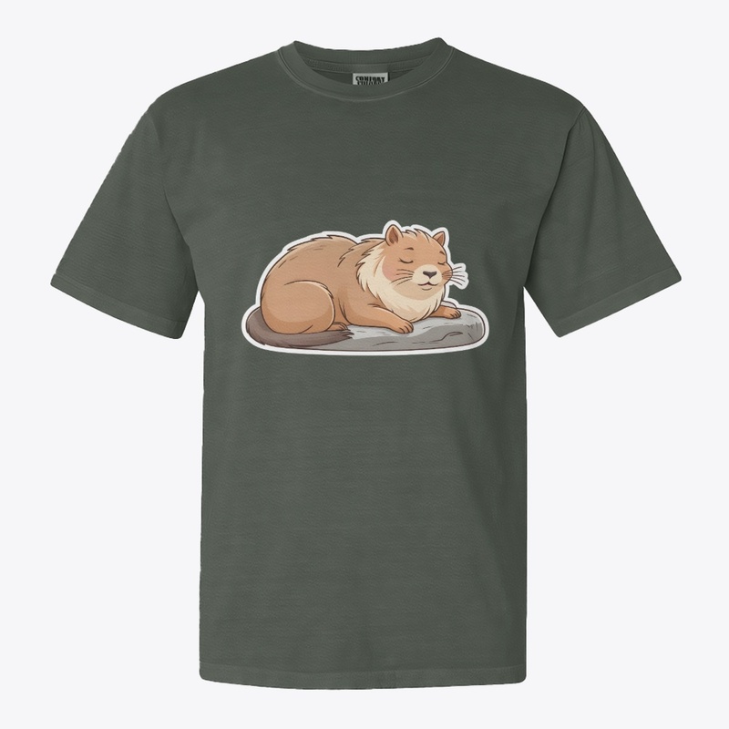 Cute Cat on Capybara Cartoon.