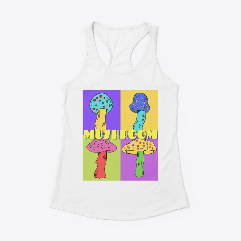 Cute neon pastel four mushroom collage