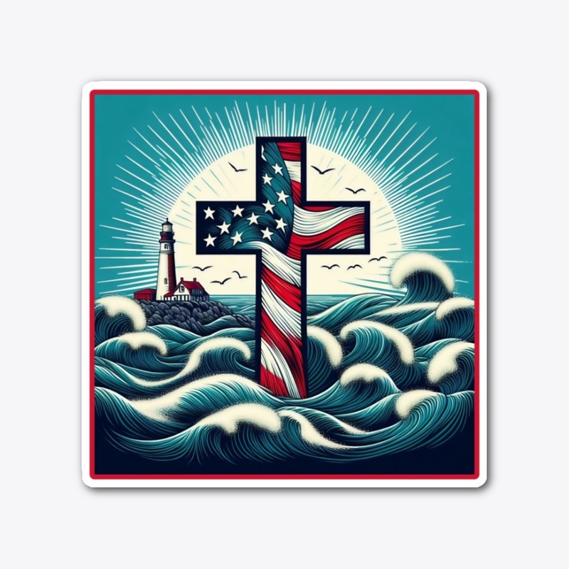 Cross Flag Faith Lighthouse July 04th