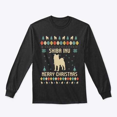 Shiba Inu Funny Ugly Christmas Sweater V Black T-Shirt Front