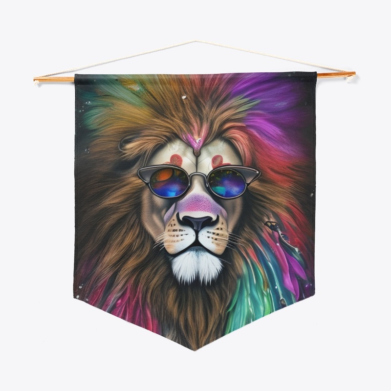 Colorful Lion wearing sunglasses