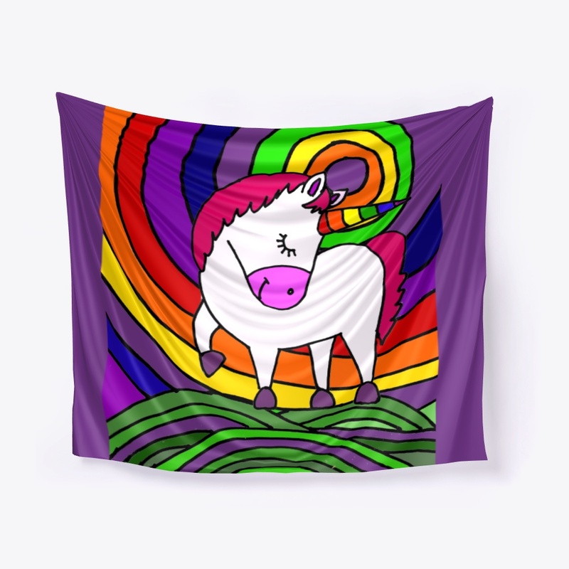 Cool White Unicorn and Rainbow Art