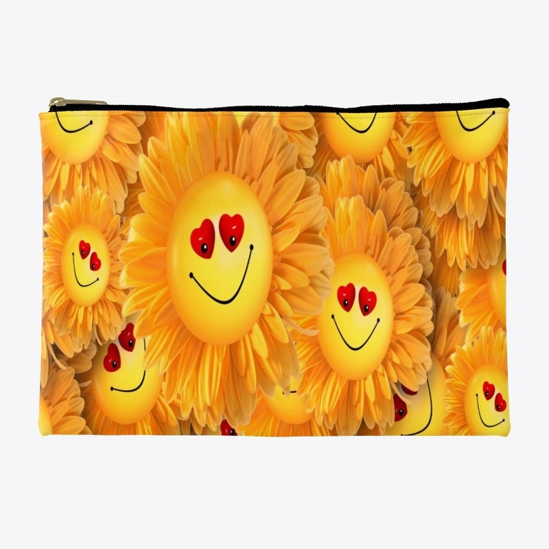 Sunflowers Accessories Case with Hearts.