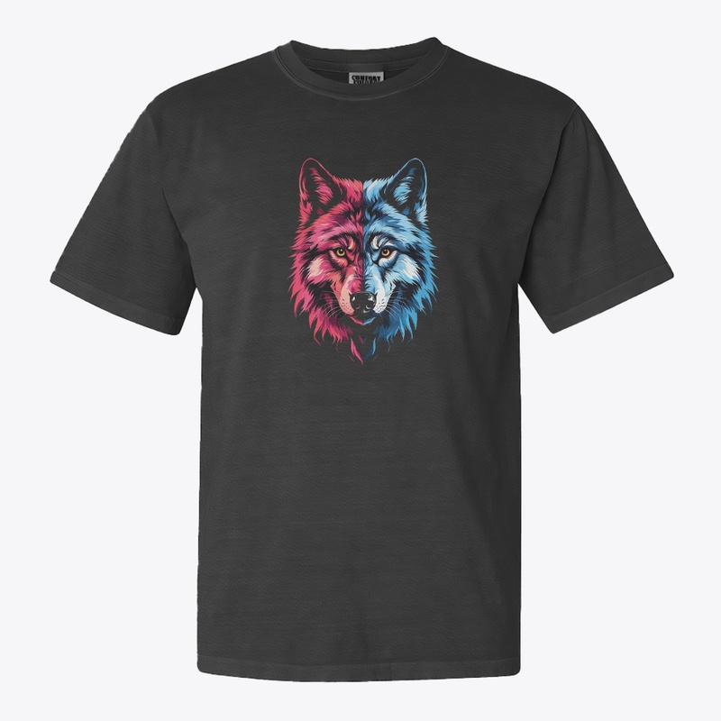Duality Wolf - Red and Blue Spirit Art