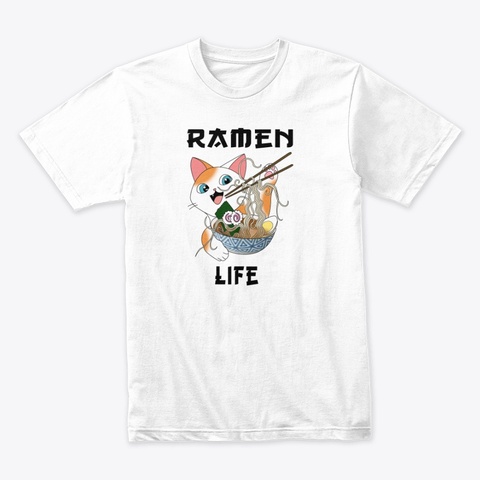 Ramen Life Cat White T-Shirt Front