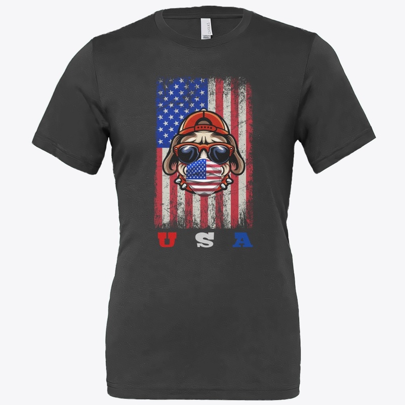A pug w/American Flag covering her nose