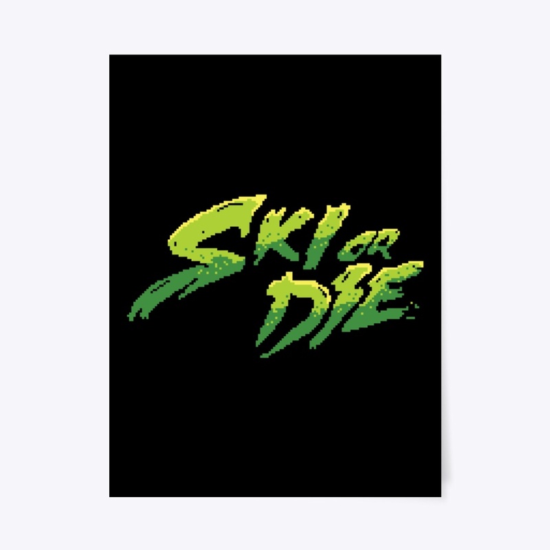 Acid Green Ski or Die Pixel art Logo