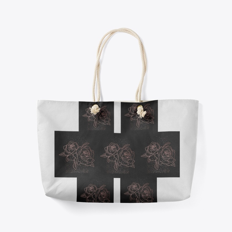 rose gold design slides and tote.