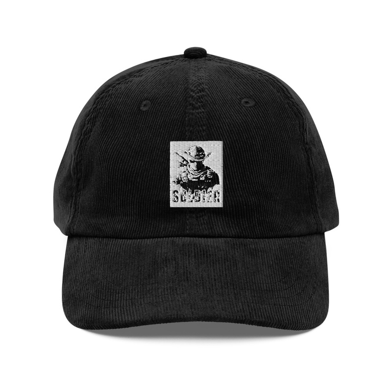 "Bold Black Cap with Vibrant 'Soldier' 
