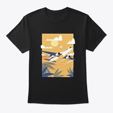Airplane Flying On Vacation Black T-Shirt Front