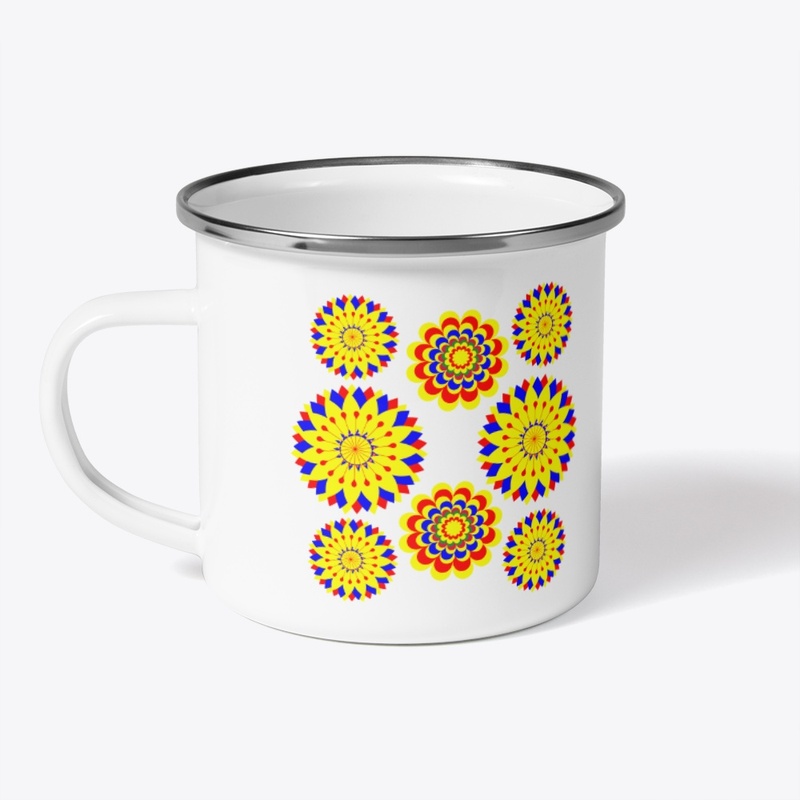 Yellow blu flower on drinkware