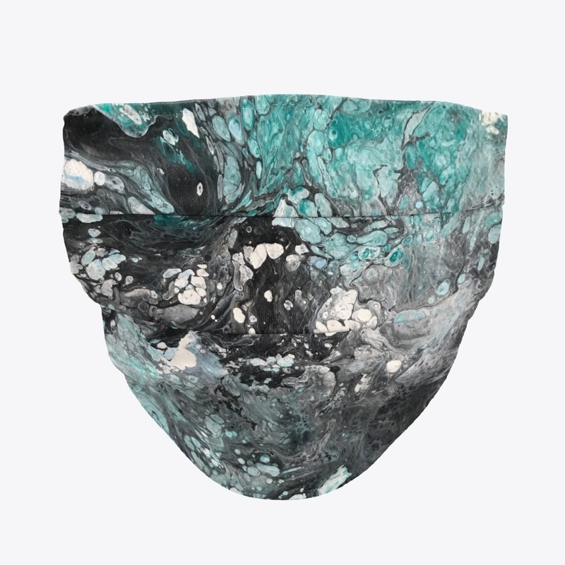 Black, grey, aqua artwork face mask