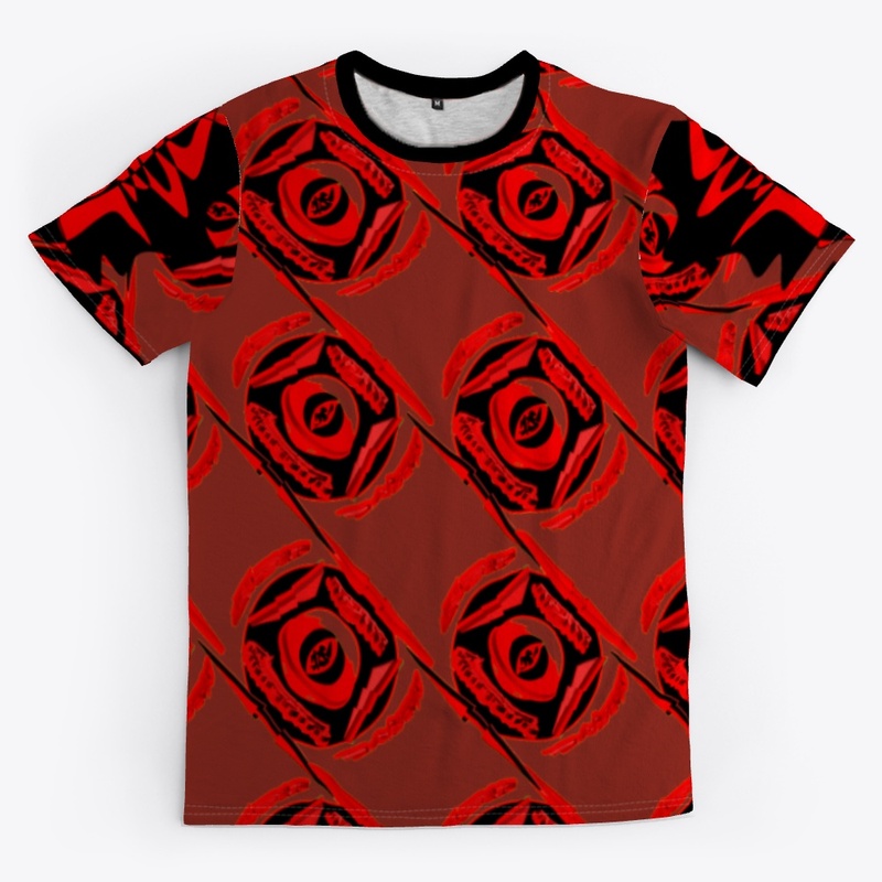 Patterned T shirt: Red and black pattern