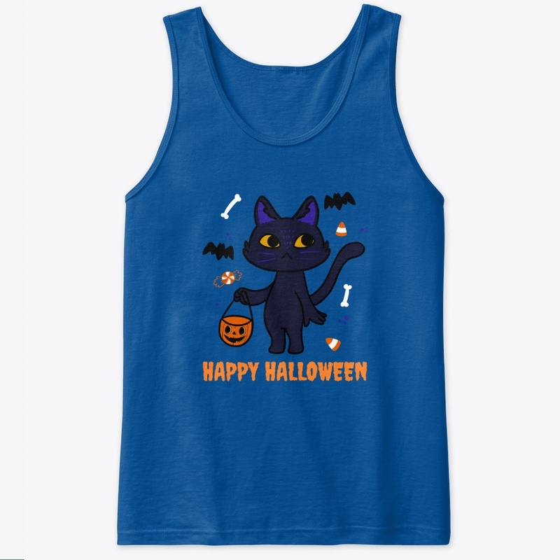Black Cat Carrying Halloween Pumpkin